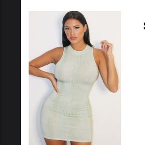 High Neck Ribbed Bodycon Midi Dress